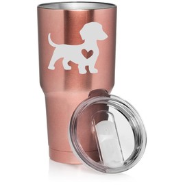 30 oz Tumbler Stainless Steel Vacuum Insulated Travel Mug Cup Cute Dachshund With Heart (Rose Gold)