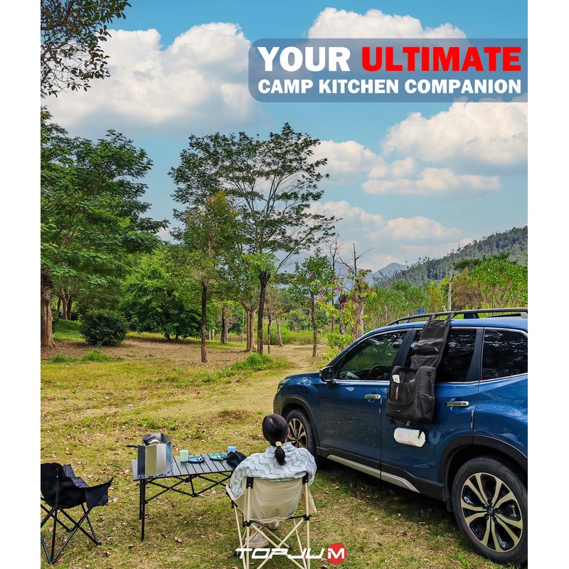 TOPJUM Camp Kitchen Organizer, Utensil Storage Caddy Bag, Multi-Pockets, Paper