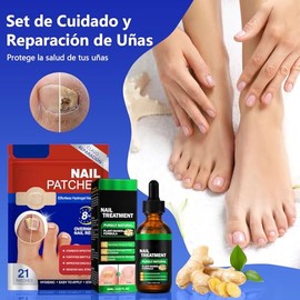 Parches Reparadores de Uñas+Tratamiento de Uñas con Esencia de Jengibre Set,Protector para Las Uñas de Los Pies,Cuidado de Uñas,Mejora el Color y Rest