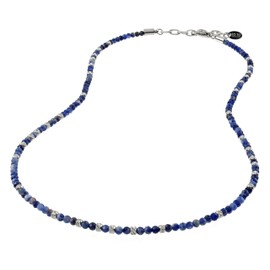 10:10 Halskette für Damen und Herren, Natursteine, 4 mm, verstellbar, Edelstahl, inklusive Geschenkbox, Made In Italy