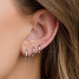 Gelbesty Hoop Earrings Set for Women, 925 Sterling Silver Post Small Huggie Earrings for Multiple Piercing Lightweight Dainty Cartilage Diamond Earrings for Women Gifts