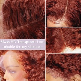 MARRY MOON Mongolian Reddish Brown 5X5 Deep Wave Lace Front Wigs Human Hair Auburn Brown Wear Go Wig Water Wave Wigs for Women Deep Curly Human Hair Wigs 180% Density 20 Inch