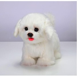 CU-MATE Plush Interactive Maltese Simulation Dog-Realistic Puppy Electronic Toy Dog with Walking/Barking/Wagging Tail/Talking-Like Real Robotic Present