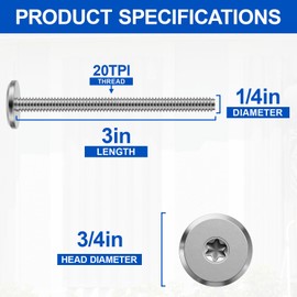 FMhotu Combo Sidewalk Screws Bolts, 304 Stainless Steel Hurricane Shutter Hardware Rust-Resistant Durable Truss Head Shutter Screws for Hurricane Shutters Panel Machinery 1/4" X 3", 30-Pack Bolt