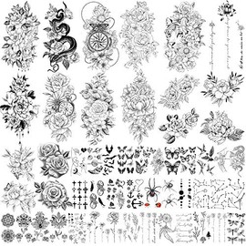 Yazhiji 49 sheets large sexy flowers collection waterproof temporary tattoo lasting fake tattoos for women and girls.