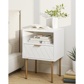 Aienvey Night Stand, Modern Nightstand with Drawers, Bedside Table, Gold Small Side Table for Bedroom, Living Room End Table, White Diamond, 1 Drawer