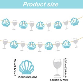 2 Sets Coastal Bachelorette Party Banner Garland, Pre-Strung Ocean Seashell Wine Cup Banner Shiny Beachy Sea Shell Coastal Theme Decoration for Beach Birthday Party Summer Celebration Bridal Shower