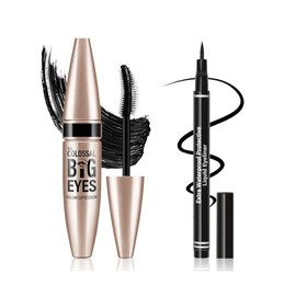 2-in-1 Black Mascara Eyeliner Pencil Set, Volume Length Mascara & Waterproof Eyeliner, Smudge-proof, Long-lasting & No Clumping