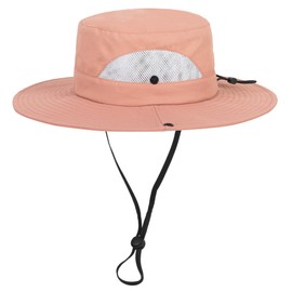 Kids Sun Hat with UV Protection Beach Bucket for Boys & Girls Wide Brim Safari Boonie Cap for Summer Outdoor Pink