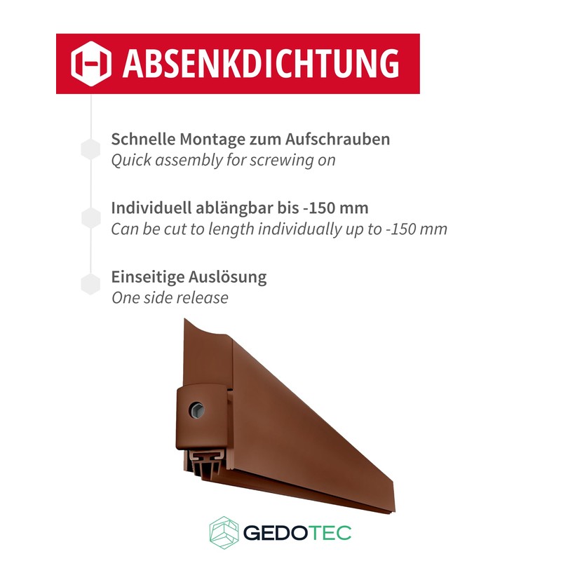 Gedotec Lowerable Floor Seal, Brown, 1 Piece Door Seal Bottom
