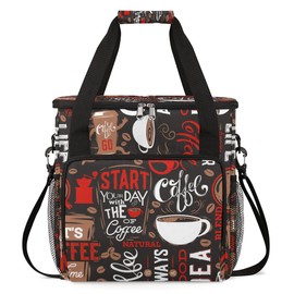 Brown and Red Coffee Cafe Coffee Maker Carring Bag Travel Carrying Storage Tote Bag Compatible with Keurig K-Mini or K-Mini Plus Portable Single Serve Coffee Brewer Case with Pockets for K-cup Pods