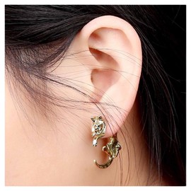 Iaceble Punk Cat Jacket Earrings Gold Cat Earrings Gothic Fox Stud Earrings Animal Front Back Earrings Jewelry for Women and Girls