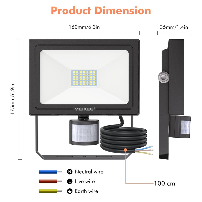 MEIKEE 35W Outdoor LED Spotlight with Motion Sensor Warm White
