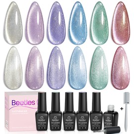 Beetles Kit Esmalte en Gel Ojo de Gato 6 Colores con Imán Efecto  Holográfico Galaxia, Gel Semipermanente Uñas UV LED para Manicura en Casa Diseño... 