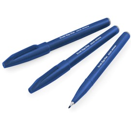 Pentel Brush Sign Pen SES15C Brush Tip Fibre Tip Blue Black Pack of 3