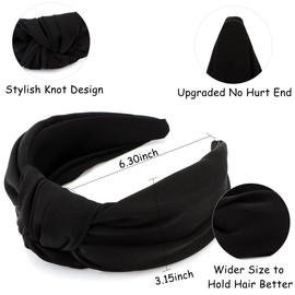 TOBATOBA Black Top Knot Satin Silk Wide Large Non-Slip Fashion Headband Hair Accessories for Women