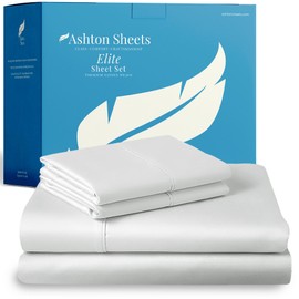 Ashton Sheets 100% Egyptian Cotton Sheets Full Size - 800 Series Elite Collection Deep Pocket Sheet Set, Silky Soft Cooling Sateen Weave Luxury Hotel Sheet (4 PC, White), Fits Mattress Upto 18"