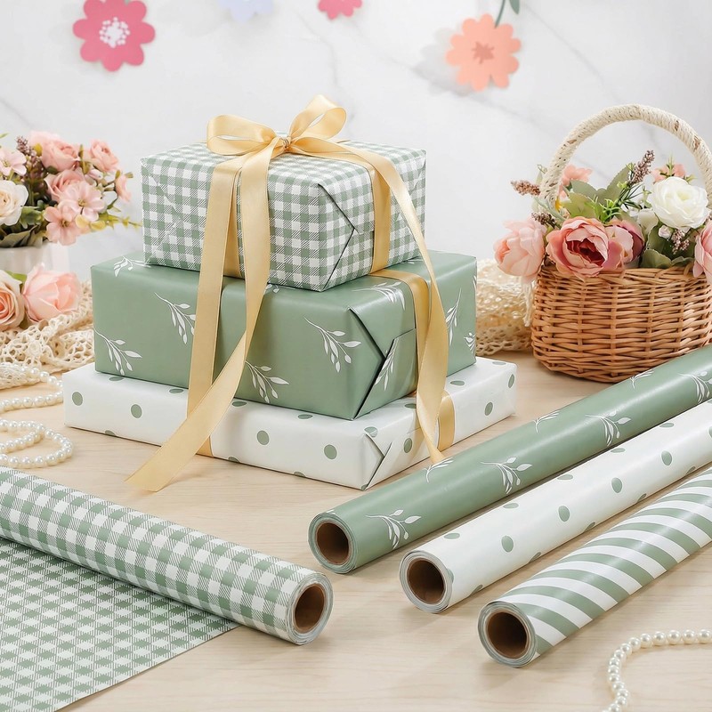 4 Rolls Wedding Wrapping Paper- 17 x 120 in Sage