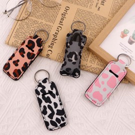 DMLSKY Chapstick Holder Keychain Lip Balm Holder Sleeve Pouch for Mini Lipstick, Cow Print