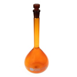 ALWSCI 500 ML Volumetric Measuring Flask Set NS19/26 Glass Stopper, Amber, Graduated, ASTM Class A Borosilicate Glass 3.3 for Laboratory, 2 PCS