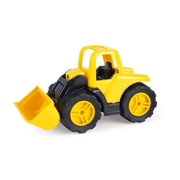 Lena 1262 Workies - Caricatore a pala da 14 cm, in plastica ABS, con pala mobile, pneumatici in gomma, assi in acciaio, veicolo da costruzione per bambini dai 18 mesi, caricatore giallo, nero
