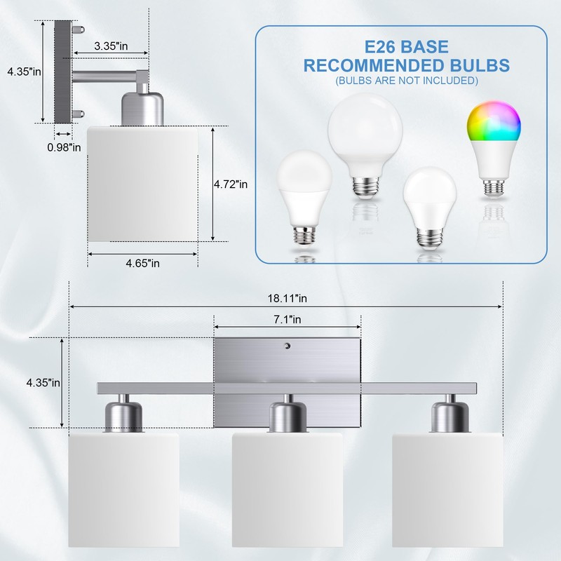 Dekang Bathroom Light Fixtures Over Mirror Brushed Nickel, Rustproof 3-Light