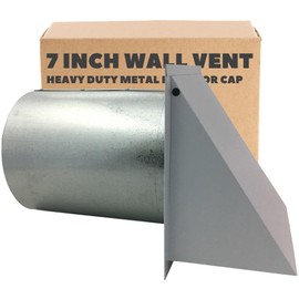 7 Inch Wall Vent Cap - Painted White Steel with Damper & Screen - Heavy Duty Hooded Metal Caps for Exterior Side Wall Exhaust - Spring Loaded Backdraft Damper by Vent Works