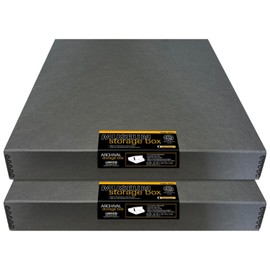 Lineco Museum Archival Storage Box, 20.75x24.75x3 in. Drop Front Design. Acid-Free with Metal Edge. Organize Photos, Pictures, Prints, Documents, Crafts, DIY. Gray, 2 Pack