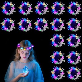 HIQE-FL LED Piume Capelli Fascia,16 Pezzi Ghirlanda Di Piume A LED,Corona Luminosa LED,LED Fiore Ghirlanda Capelli,Halloween,Natale,Decorazione del Partito