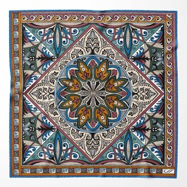 Elizabetta Men's Hand Rolled Silk Neckerchief Scarf, Large Bandana, 27" - Teal Mosaic