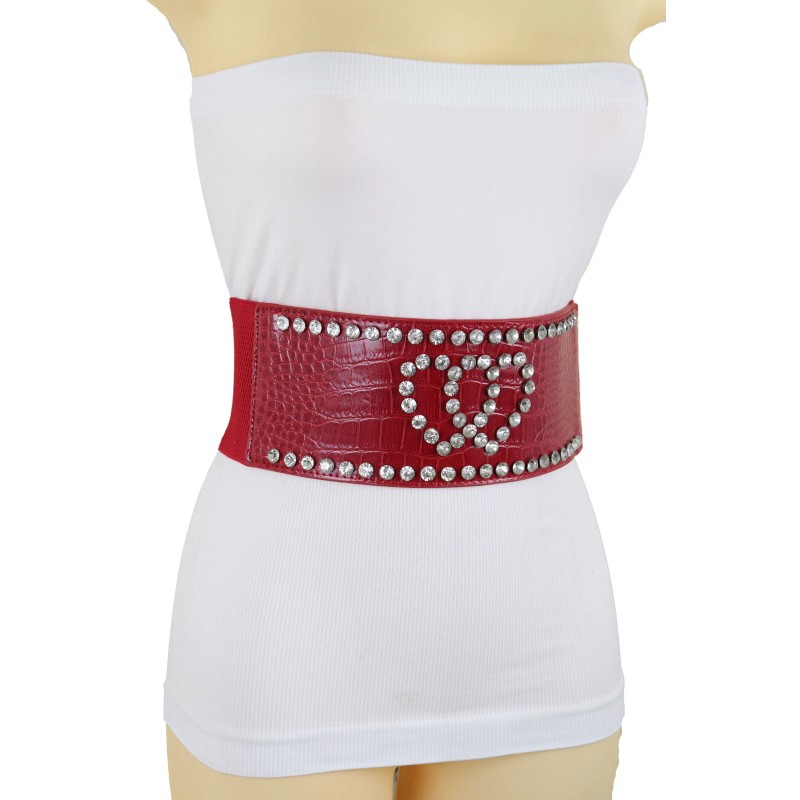 Unbranded Women Red Elastic Wide Friendship Statement Belt Hip High