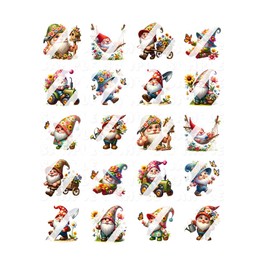Garden Gnome Flower Butterfly Nail Art Decals - Waterslide Nail Decals - Design #2