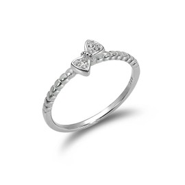 Sterling Silver 1mm Ring with CZ Crystal Bow - UK Size - N (J - V Available)