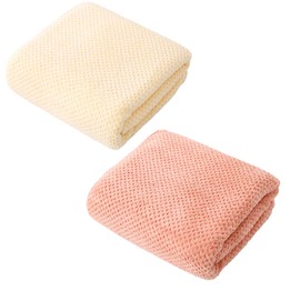 2 PCS Soft Coral Fleece Towel Set for Home Use, 2 Pack Face Wash Hair Dry Quick-Drying Unisex Solid Color Towels, Pineapple Grid Yellow + Pineapple Grid Pink, Durable and Absorbent