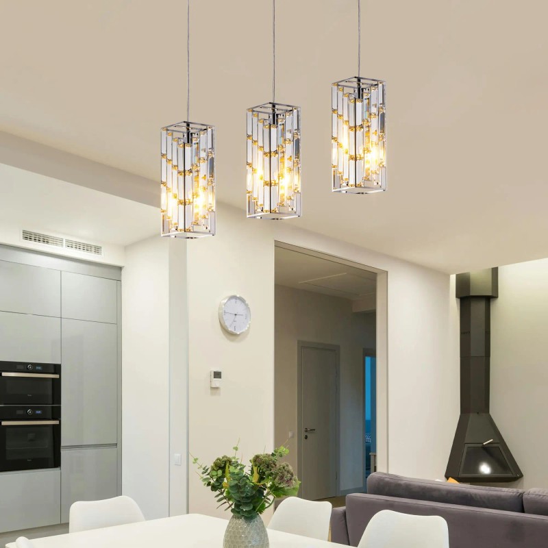 Modern 4\" Crystal Pendant Light 3-Pack Adjustable Hanging Ceiling Lamp