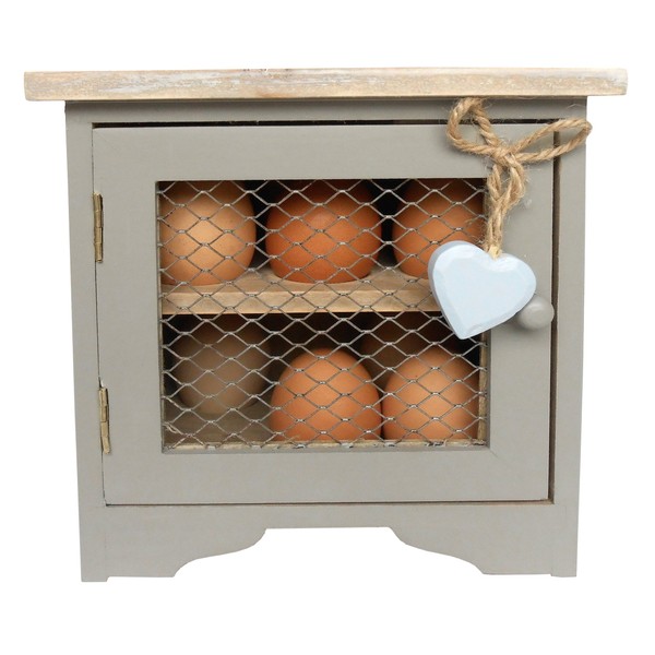 Grey Egg Cabinet with Blue Hanging Heart.