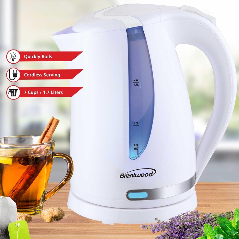 Brentwood 1100W 1.7L BPA Free Cordless Electric Kettle with Concealed