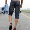 Idopy Men`s Cargo Denim Biker Jeans Shorts With Zippers Blue