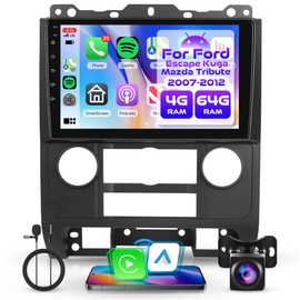 Rimoody 4G+64G Android Car Stereo for Ford Escape Kuga Mazda Tribute 2007-2012 with Wireless Carplay Android Auto, 9'' Touch Screen Car Radio GPS Bluetooth 5G-WiFi FM/RDS 32EQ Backup Camera SWC