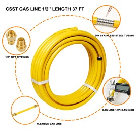 CSST Corrugated Stainless Steel Tubing 37 Ft 1/2" Flexible Natural Gas Line Pipe Propane Conversion Kit Grill Hose with Male Adapter Fittings
