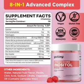Yutiny Myo-Inositol & D-Chiro Inositol Gummies, Vitamin B6 B12 & Folate for Women, Vegan, Sugar Free, Strawberry Flavor, 60 Count