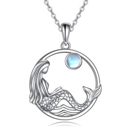 VONALA Mermaid Necklace for Woman 925 Sterling Silver Mermaid Pendant Necklace Moonstone Ocean Mermaid Jewelry for Women, Sterling Silver, No Gemstone