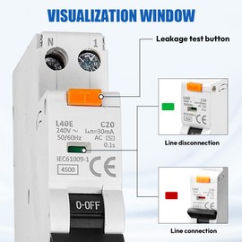 FI Circuit Breaker, FI/LS Switch 16A, 30mA Residual Current Circuit Breaker, 1P+N 6kA FI Switch with RCBO 16Amp Rated Current RCD Protected Circuit Breaker, 240V, Type A, DIN Rail Mounting, Curve C