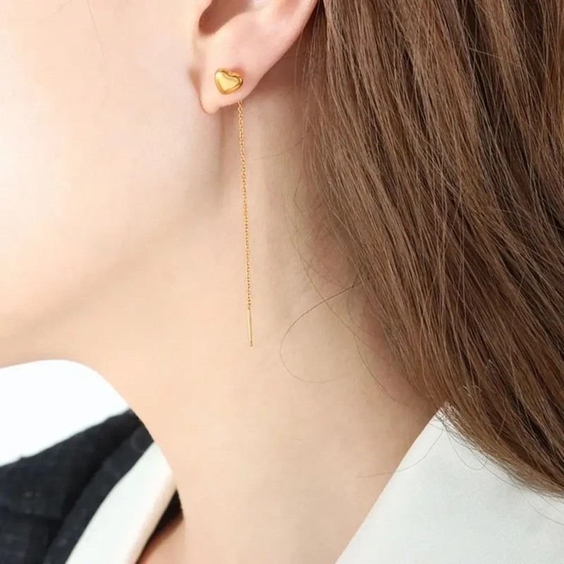 Aretes Corazón Largos Para Mujer Acero Inoxidable Regalos
