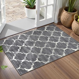 Lahome Moroccan Washable Entry Rug - 2x3 Small Throw Kitchen Rugs Non-Slip Soft Area Rugs for Bedroom Grey Distressed Bathroom Mats Indoor Doormat Carpet for Entryway Laundry Room Living Room Bedside