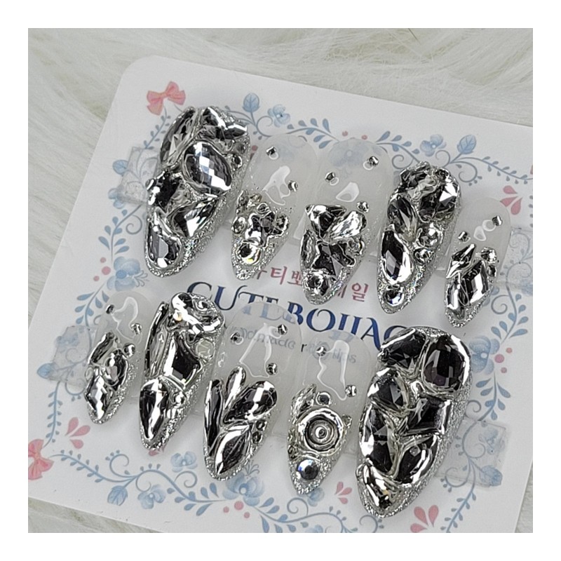Clear Full Stone Gra Handmade Nail Tip Pedi Tip -