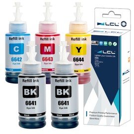 LCL T664 664 Ink Compatible with 664 Ink Bottle Multipack with ET-2500 ET-2550 ET-2600 ET-2650 ET-3600 ET-4500 ET-4550 ET-14000 ET-16500 L100 L111 0 L12 0 L130 L132 L200 5 Pack