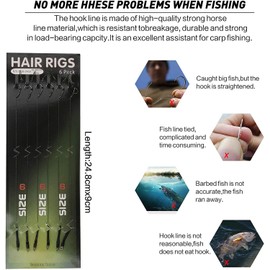 JSHANMEI Carp Fishing Hair Rigs 18pcs Wide Gape Barbed Carp Hook Anti-Tangle Swivel Braided Thread line with 3 Cards Boilie Bait Stops Dumbell Stoppers and 4pcs Bait Stringer Needle Tool Kit