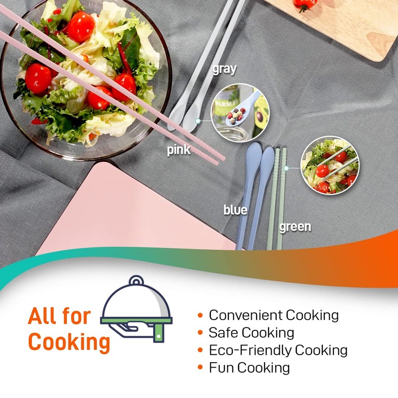 RECOHOME Reusable Long Silicone Cooking Chopsticks with Spoon 12 Inches