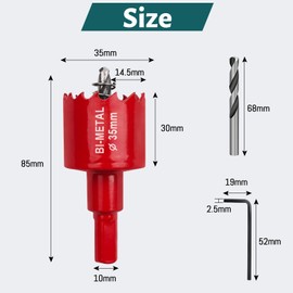 Yeepeo Hole Saw 35 mm, Universal HSS M42 Bi-Metal Hole Saws, Circular Hole Saw with Hex Shank and Drill Bit Set Drill Bit for Wood, Drywall, Plastics, 1 Piece Red